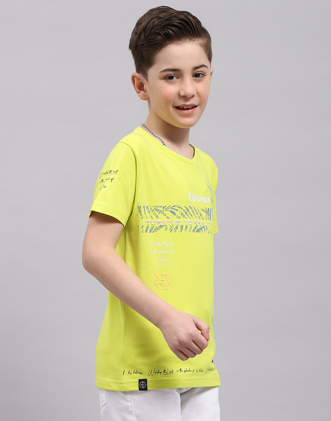 Boys Lime Green Printed Round Neck Half Sleeve T-Shirt