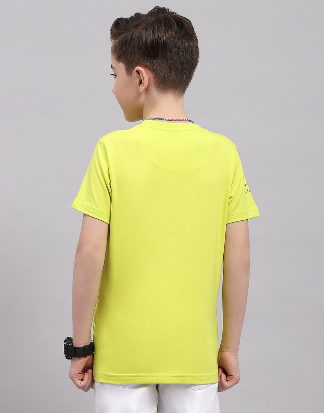 Boys Lime Green Printed Round Neck Half Sleeve T-Shirt