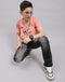 Boys Peach Printed Round Neck Half Sleeve T-Shirt