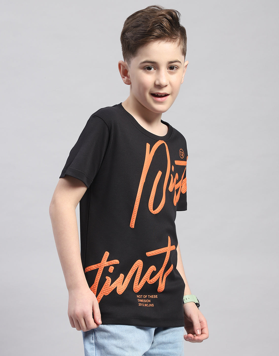 Boys Black Printed Round Neck Half Sleeve T-Shirt