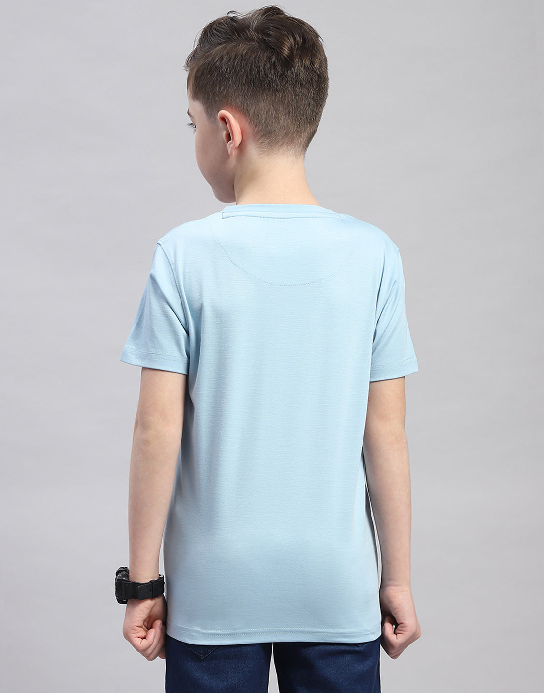Boys Blue Printed Round Neck Half Sleeve T-Shirt