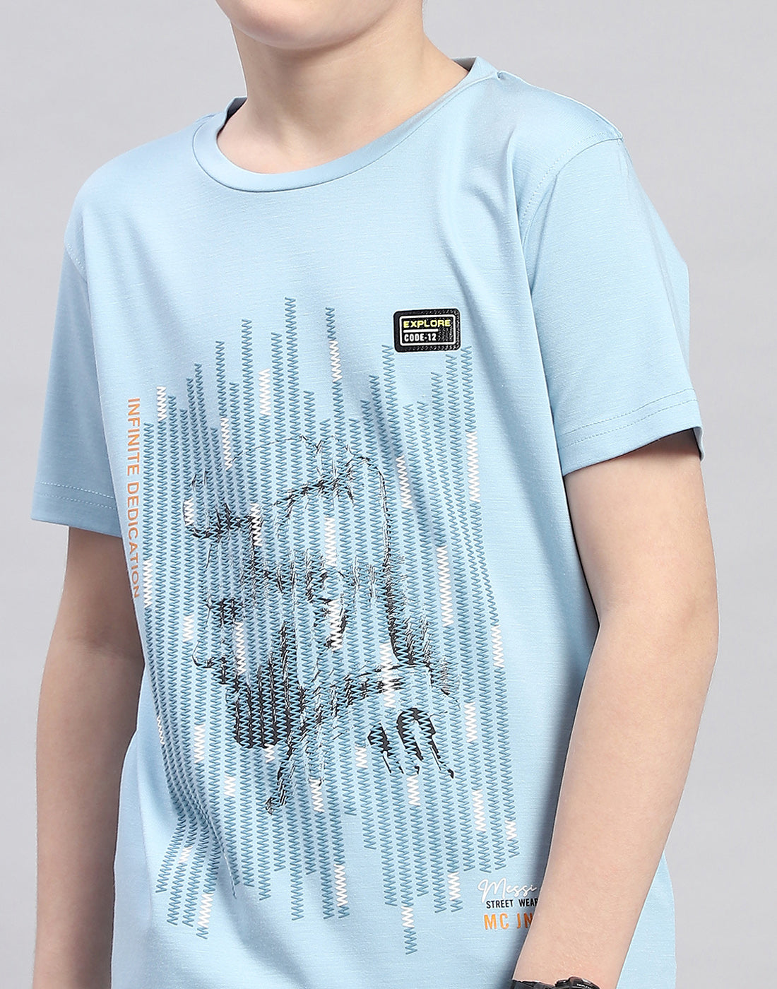 Boys Blue Printed Round Neck Half Sleeve T-Shirt