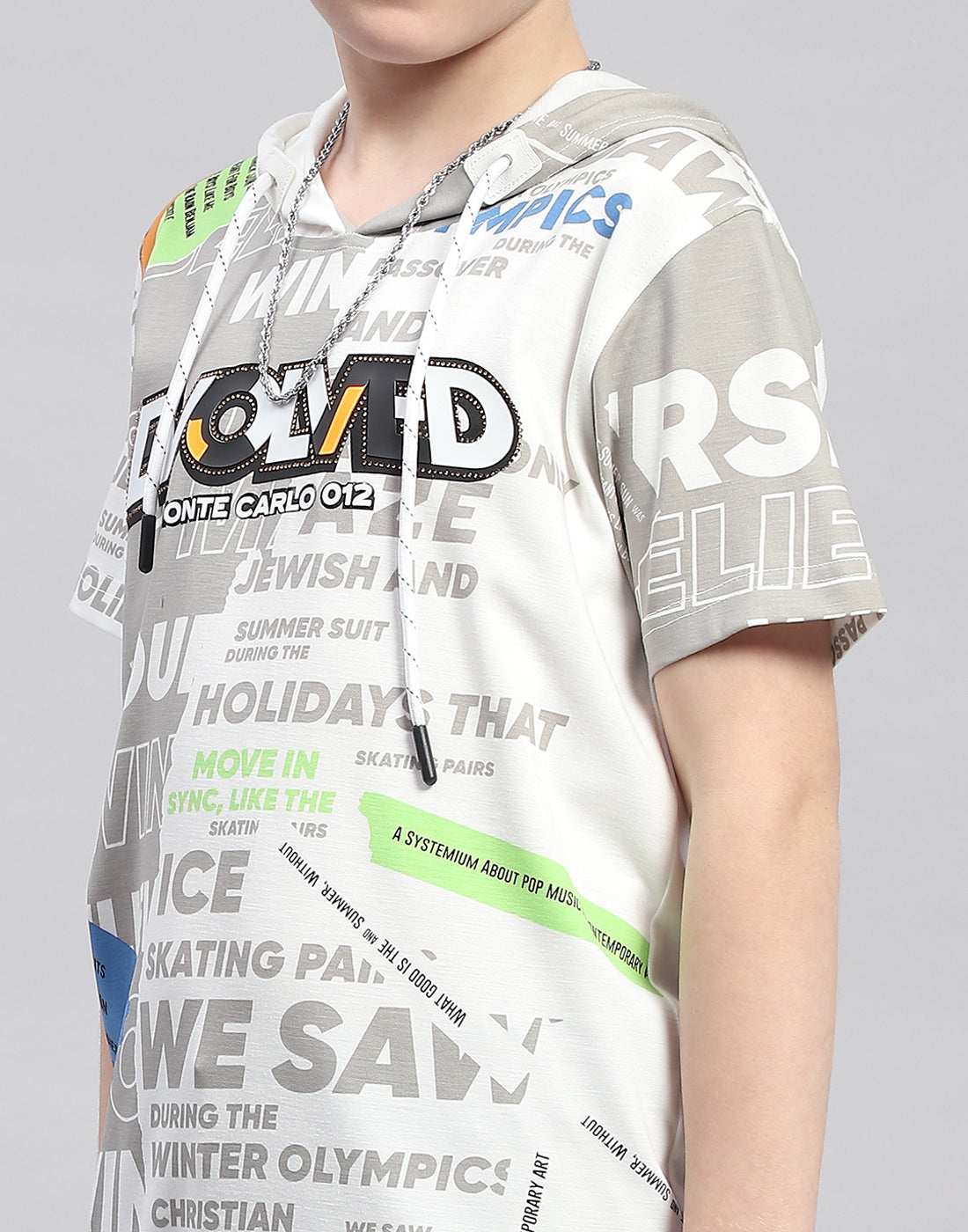 Boys Grey Printed Hooded Half Sleeve T-Shirt