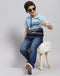 Boys Blue Printed Hooded Half Sleeve T-Shirt