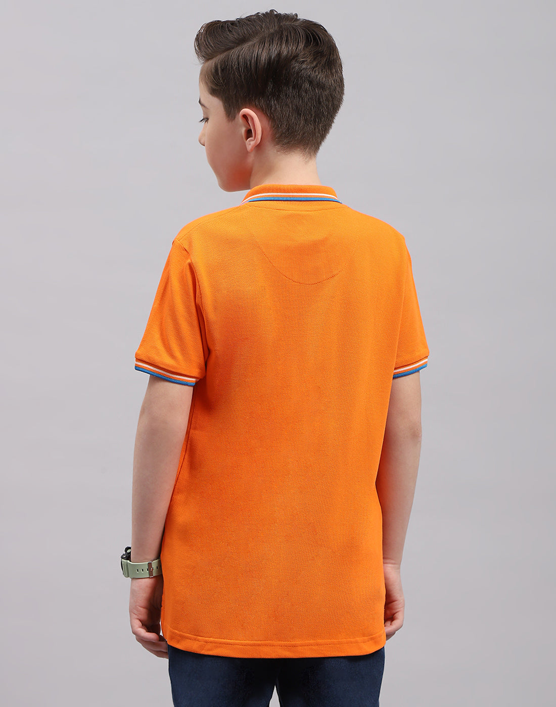 Boys Orange Printed Polo Collar Half Sleeve T-Shirt