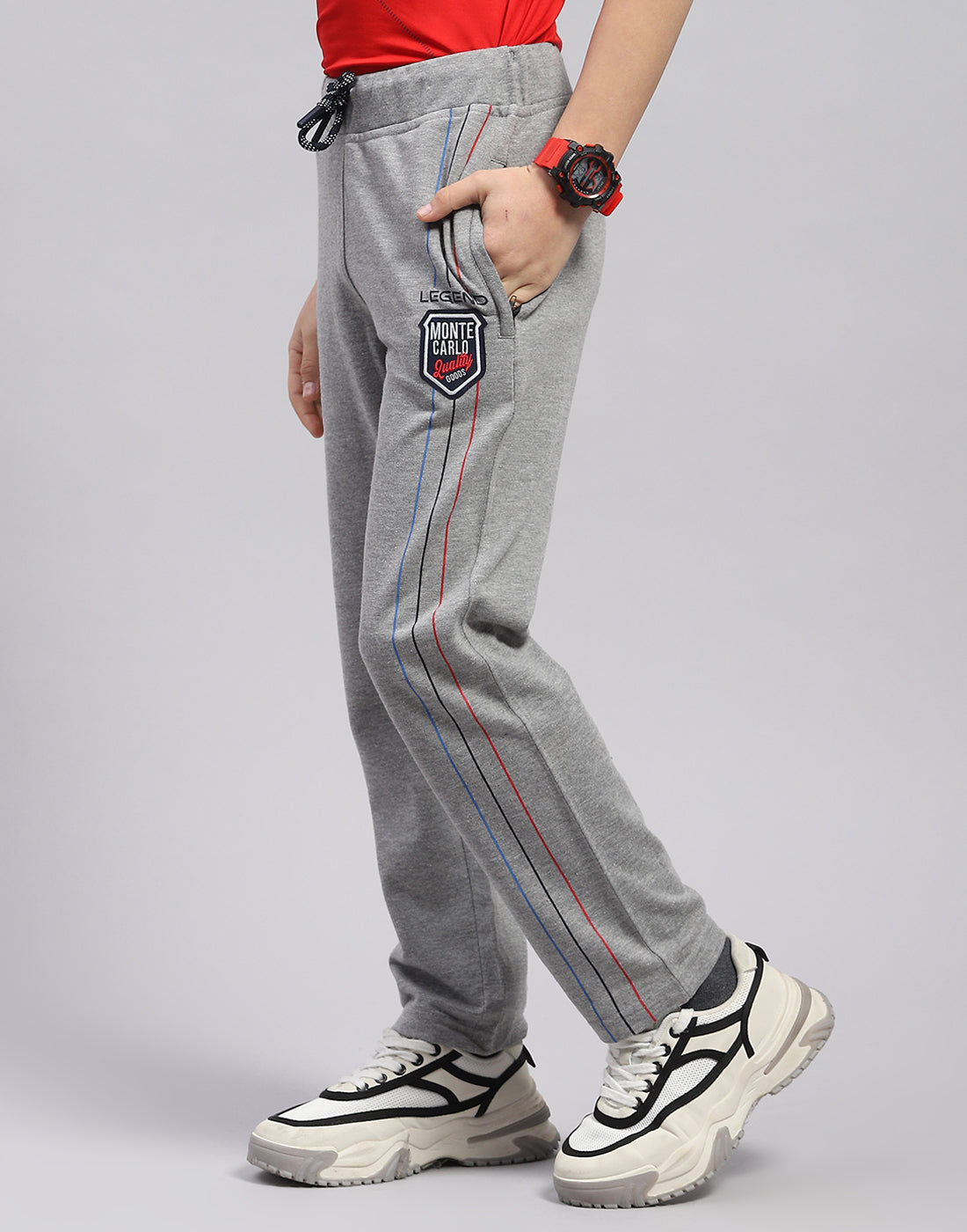 Boys Grey Melange Printed Regular Fit Lower