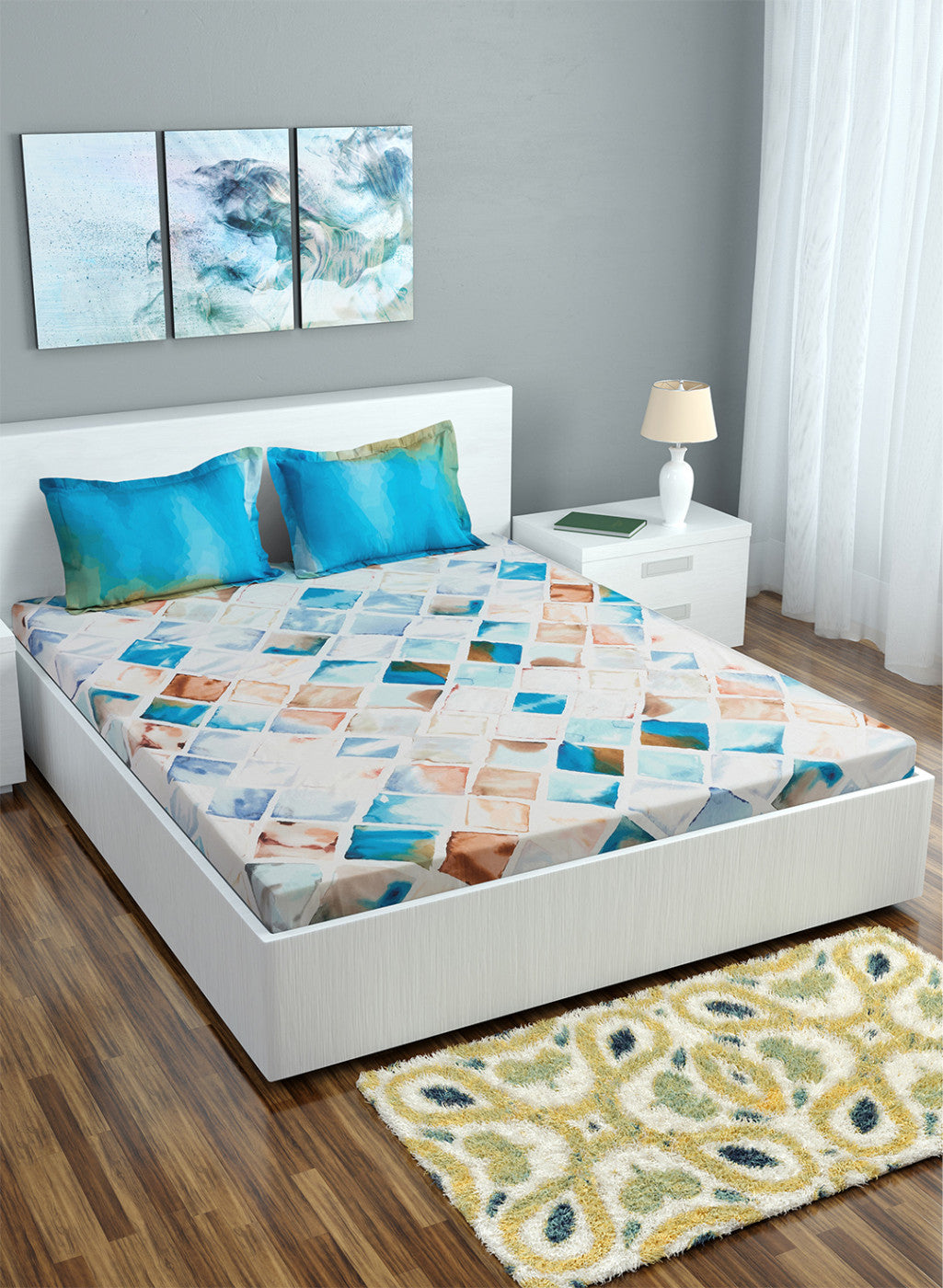 Multi Color 200 TC Bedsheet with 2 Pillow Covers