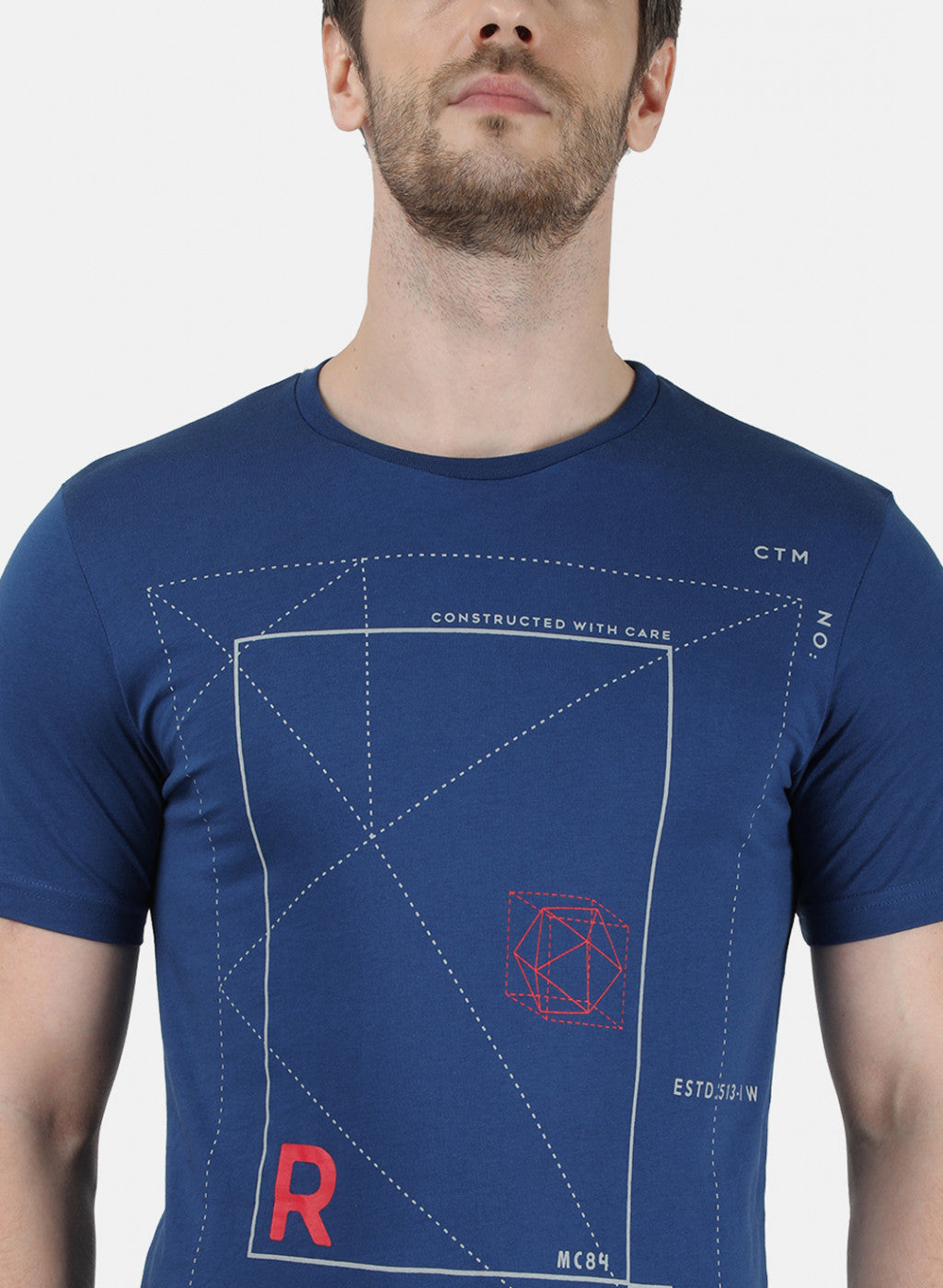 Mens Blue & Yellow Printed T-Shirt
