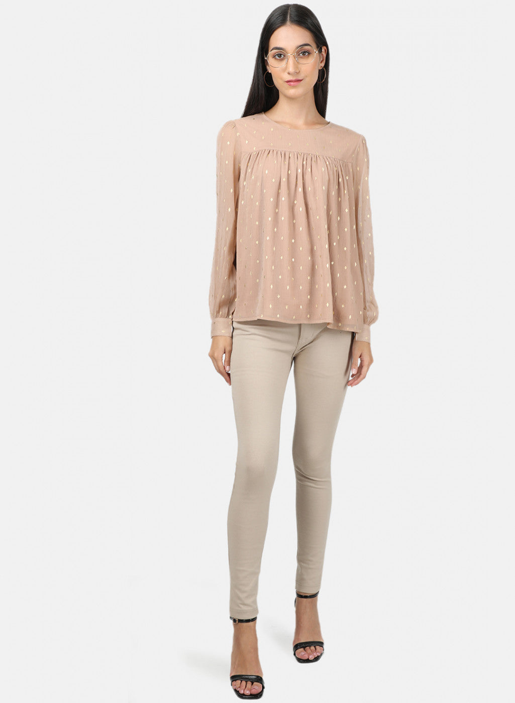 Womens Light Brown Printed Top