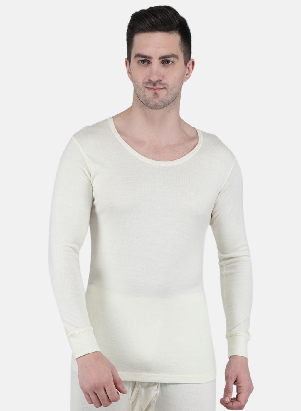Men Cream Solid Thermal Vest