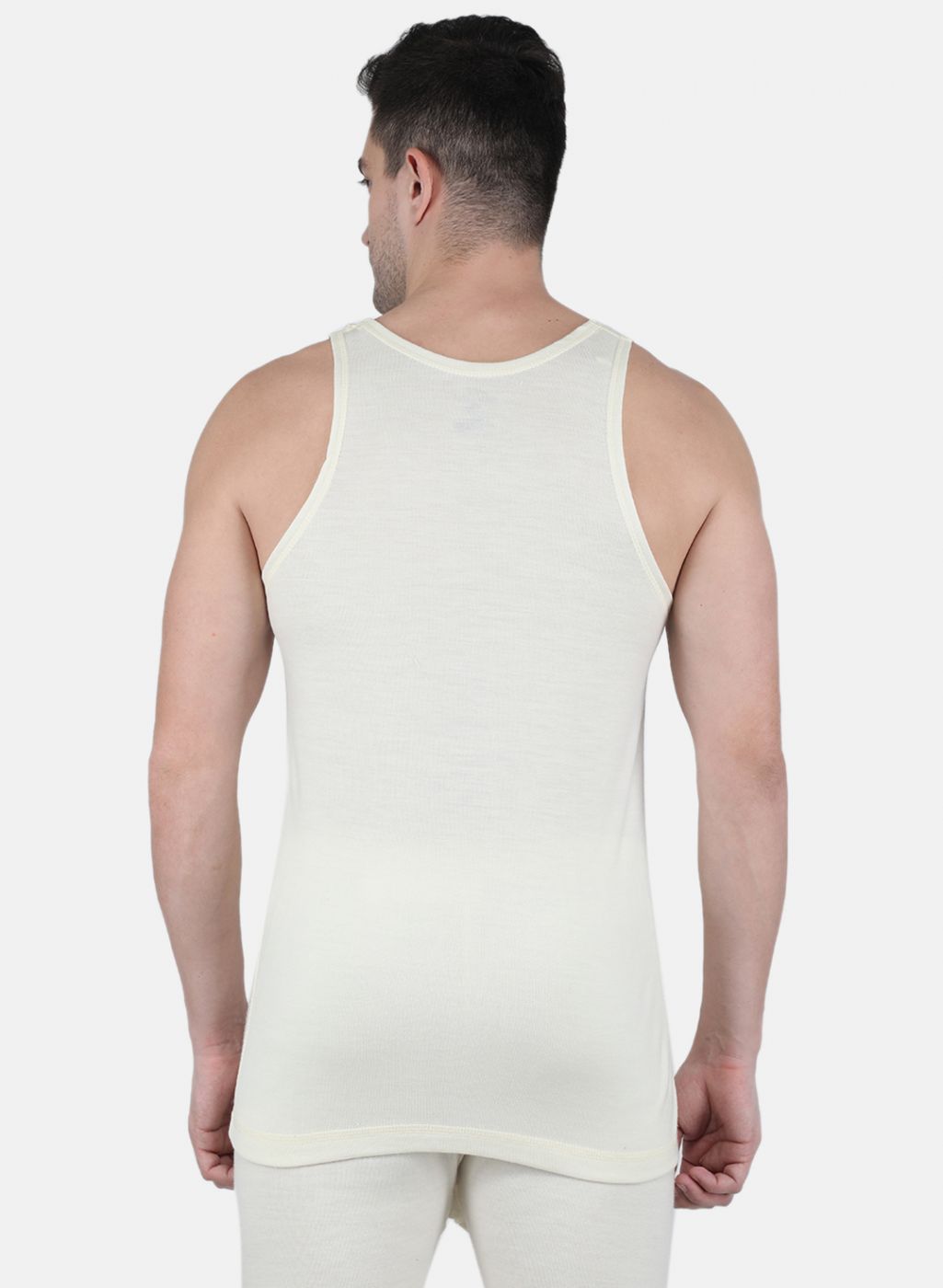 Men Cream Solid Thermal Vest