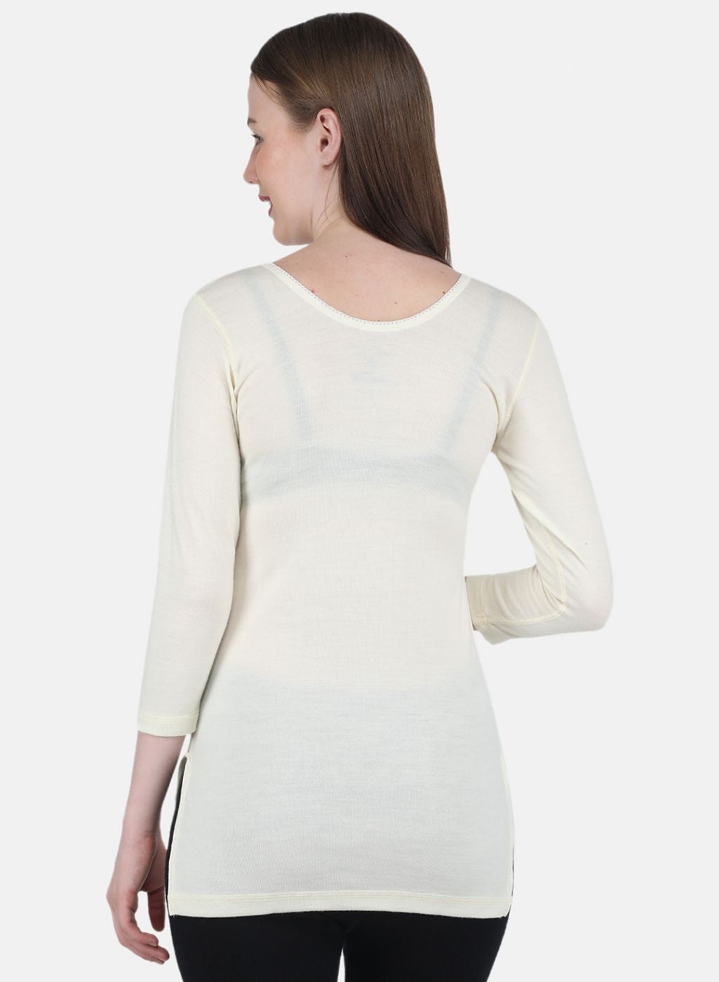 Women Cream Solid Thermal Vest