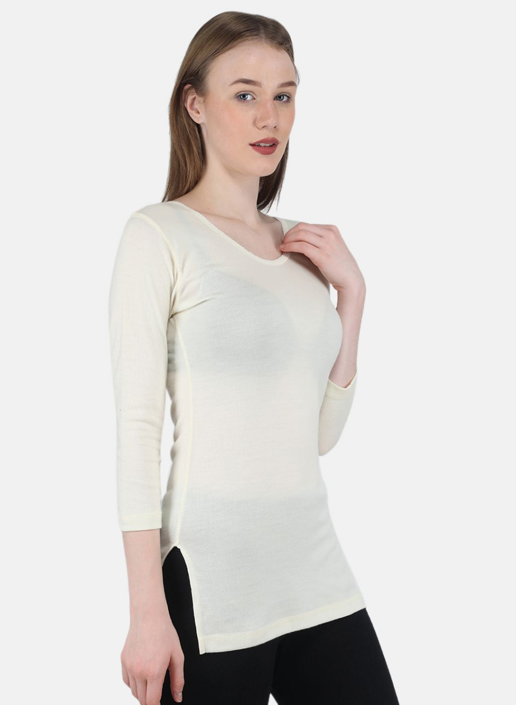 Women Cream Solid Thermal Vest