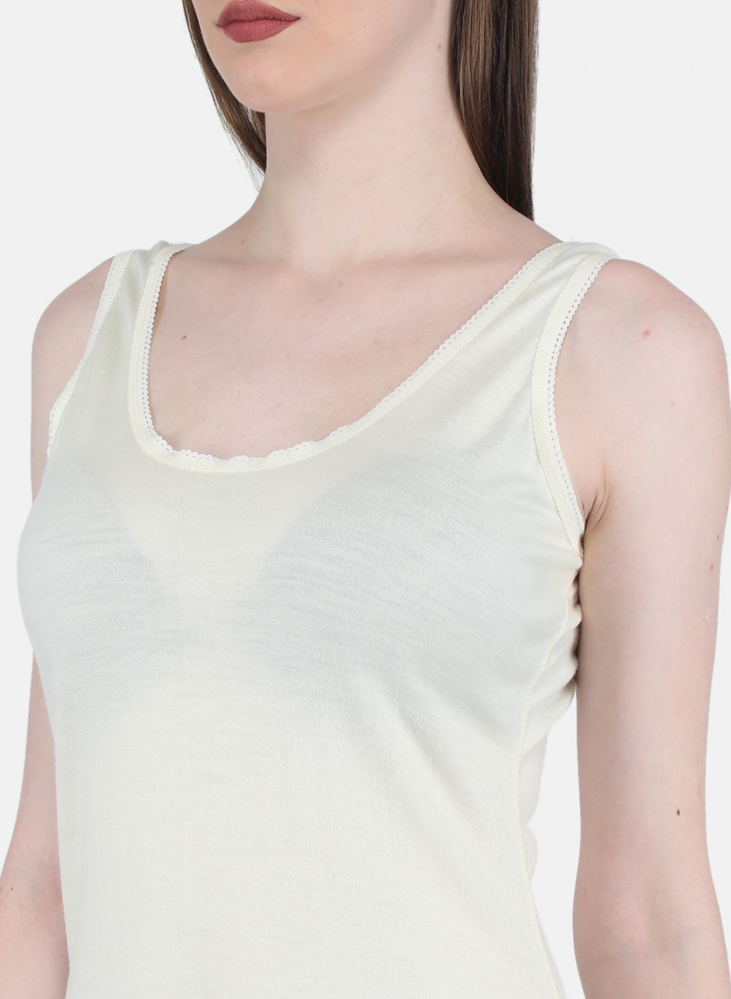 Women Cream Solid Thermal Vest