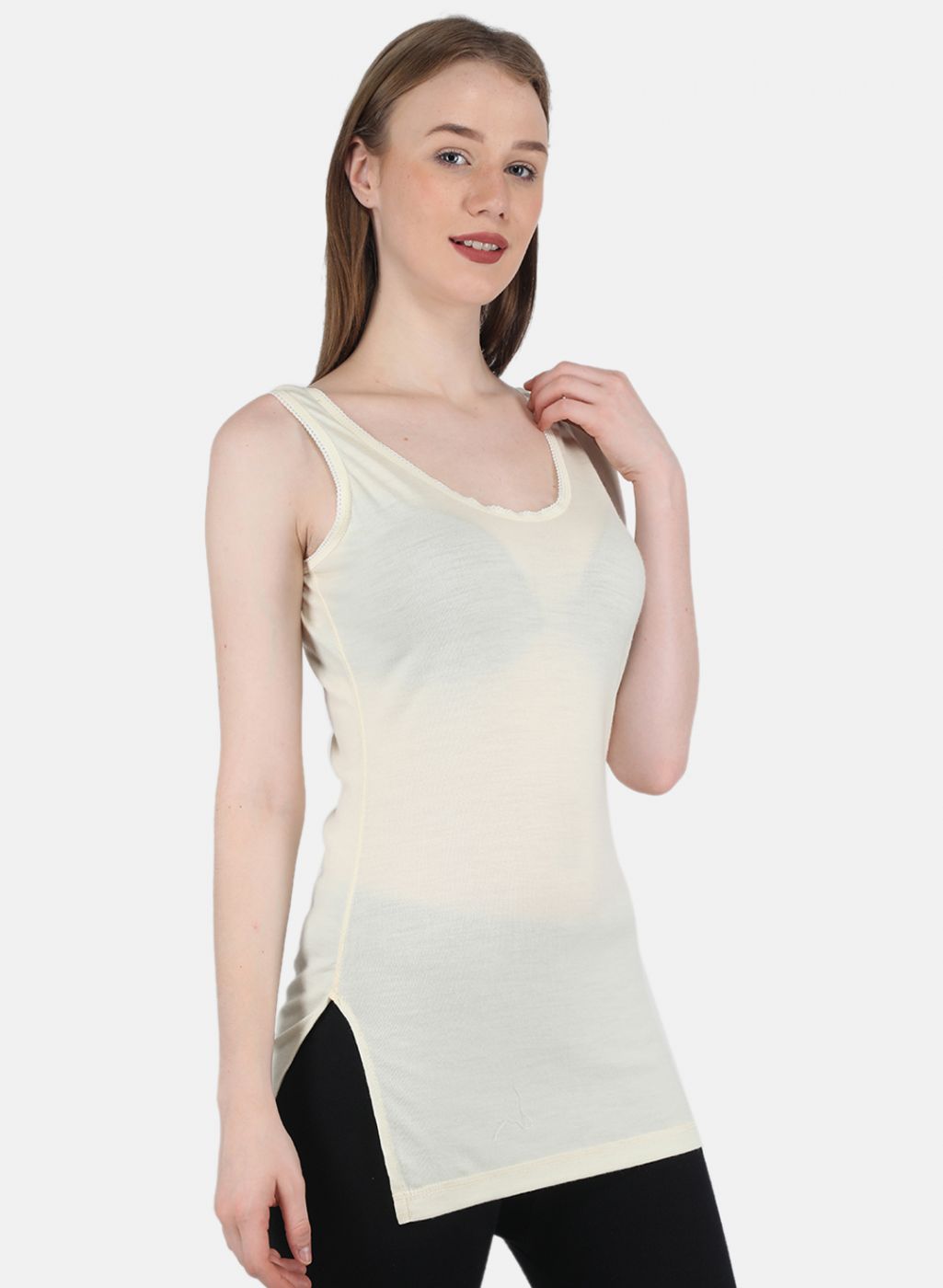 Women Cream Solid Thermal Vest