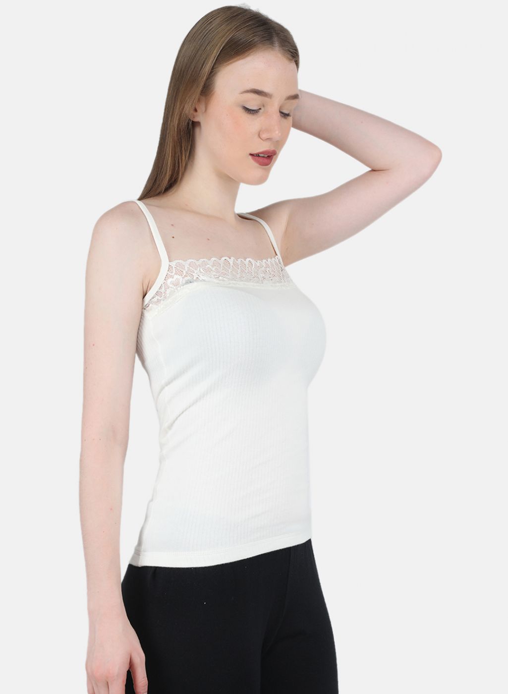 Women Off White Solid Thermal Camisole