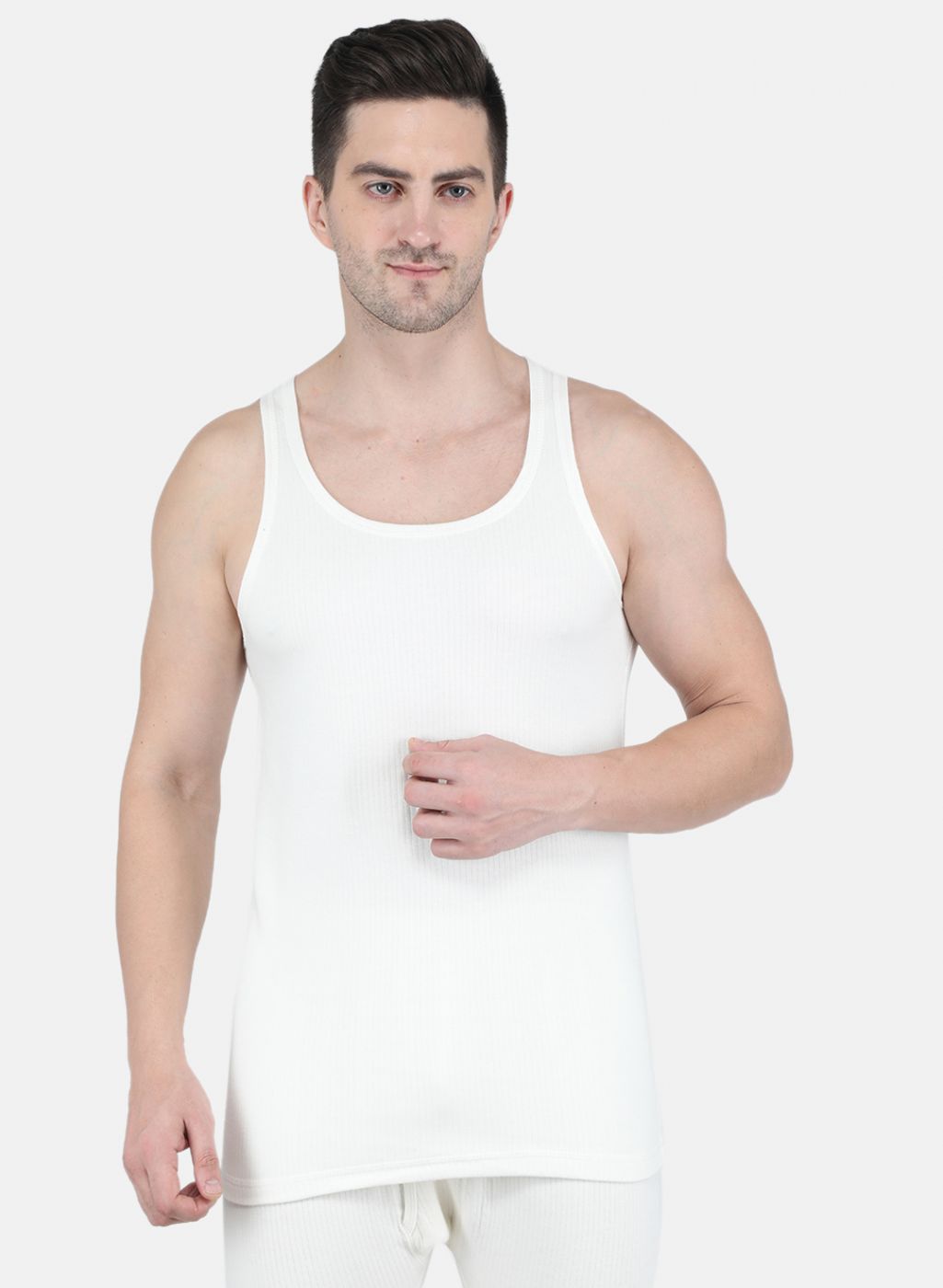 Men Off White Solid Thermal Vest