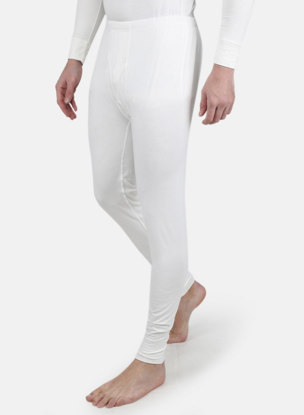 Men Off White Solid Thermal Lower