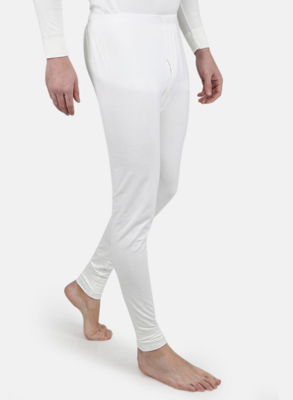 Men Off White Solid Thermal Lower