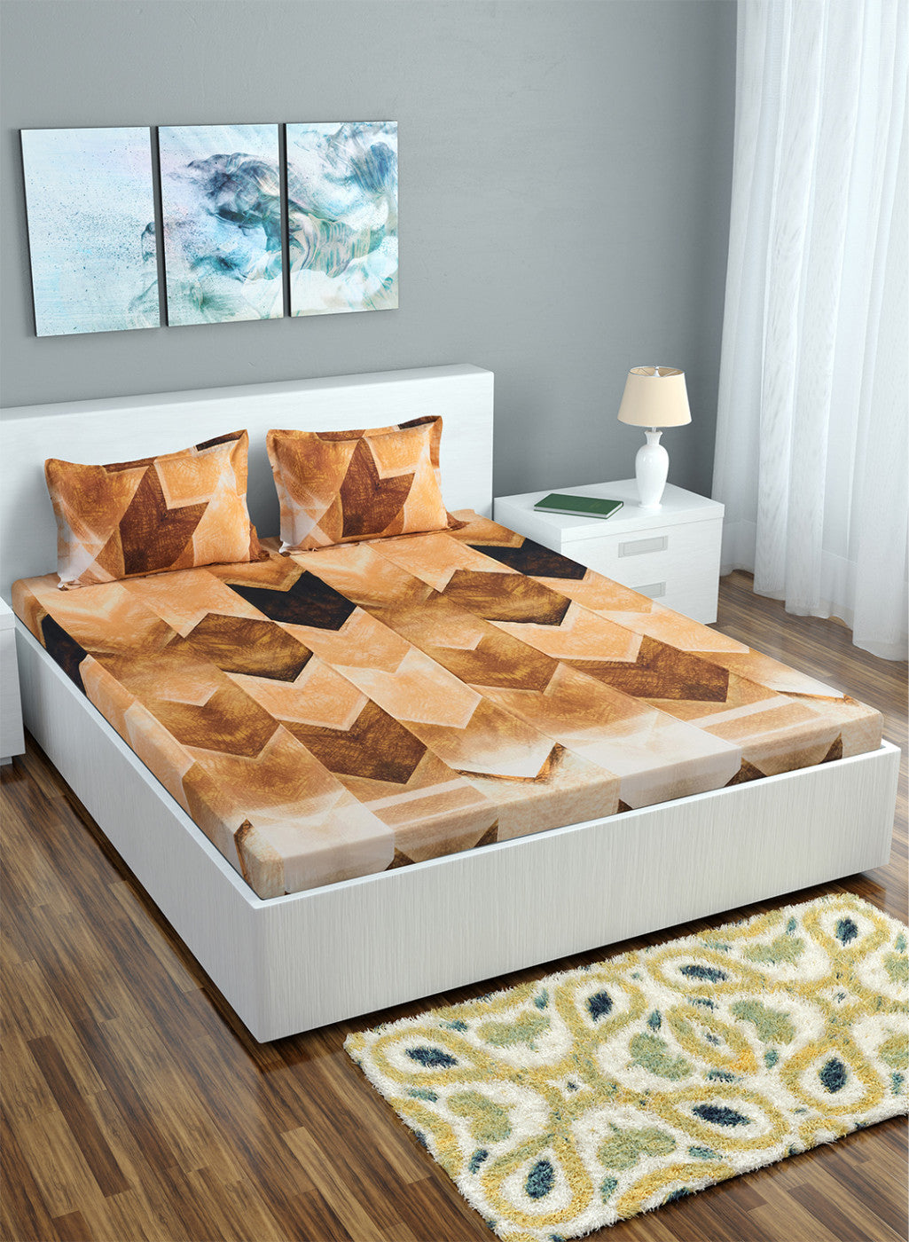 Multi Color 200 TC Bedsheet with 2 Pillow Covers