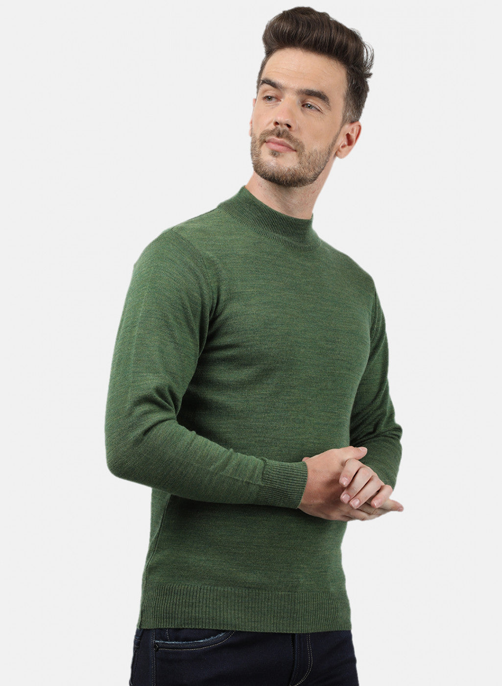 Men Olive Solid Pullover