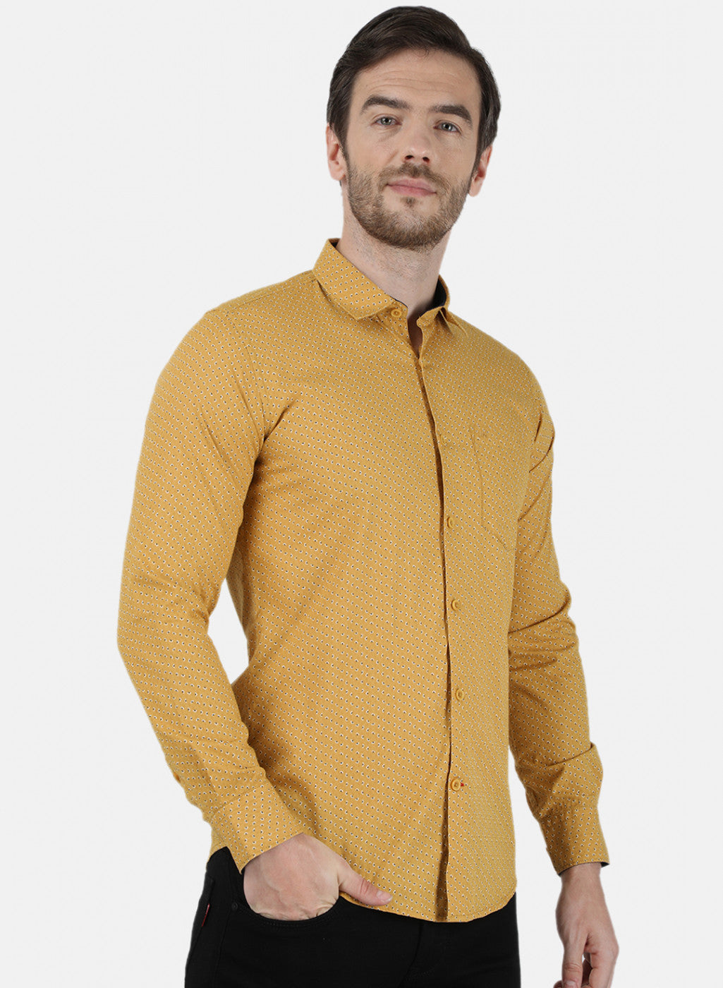 Mens Mustard Printed Shirt