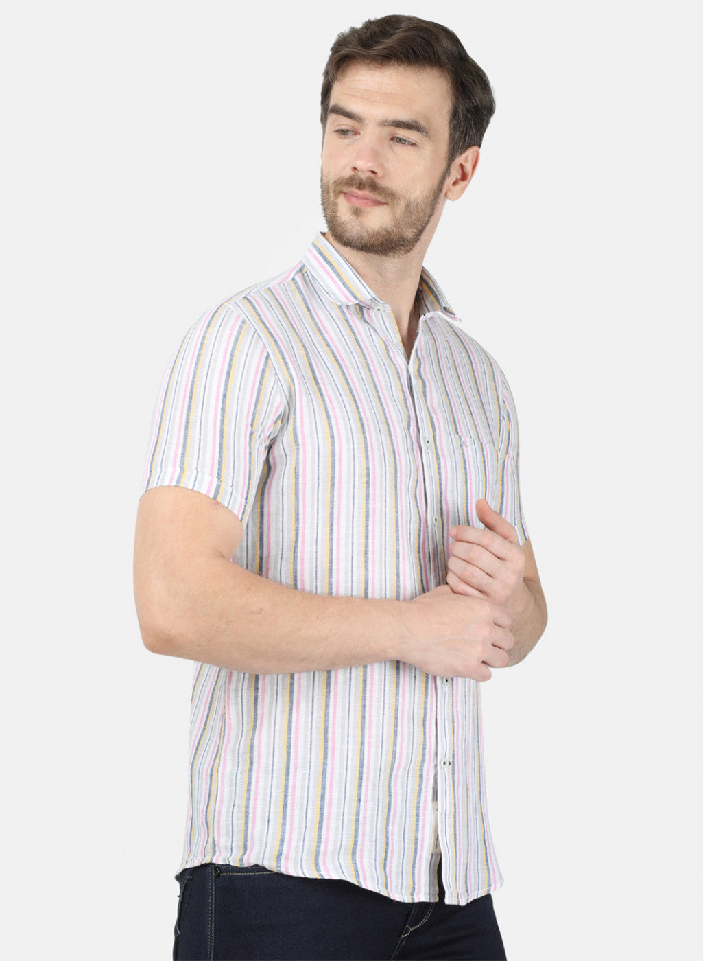 Mens Pink Stripe Linen Shirt