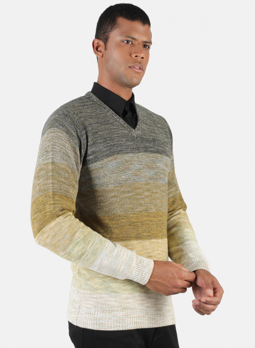 Men Grey & Mustard Solid Pullover
