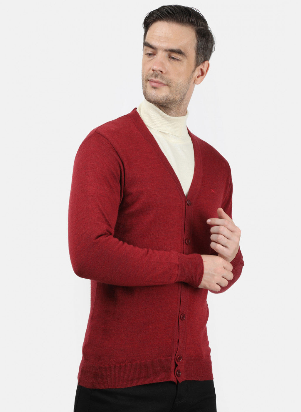 Men Maroon Solid Cardigan