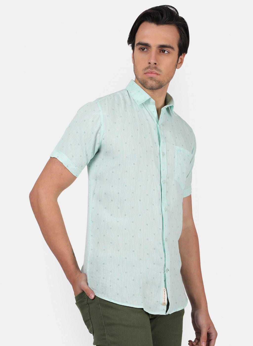 Men Blue Printed Linen Shirt