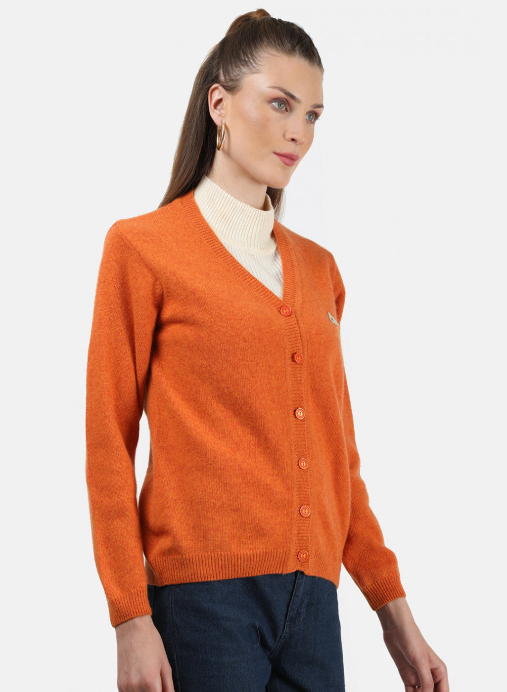 Women Orange Solid Cardigan