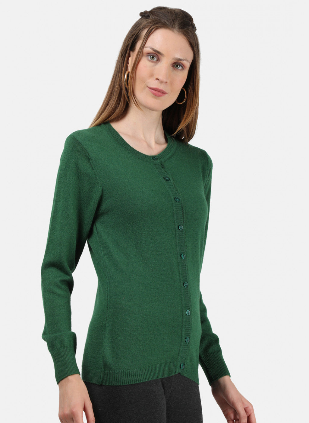 Women Green Solid Cardigan