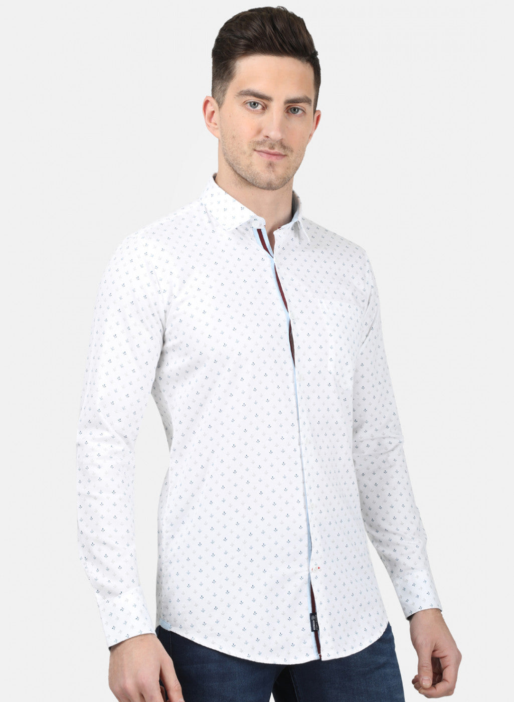 Mens White Printed Shirt