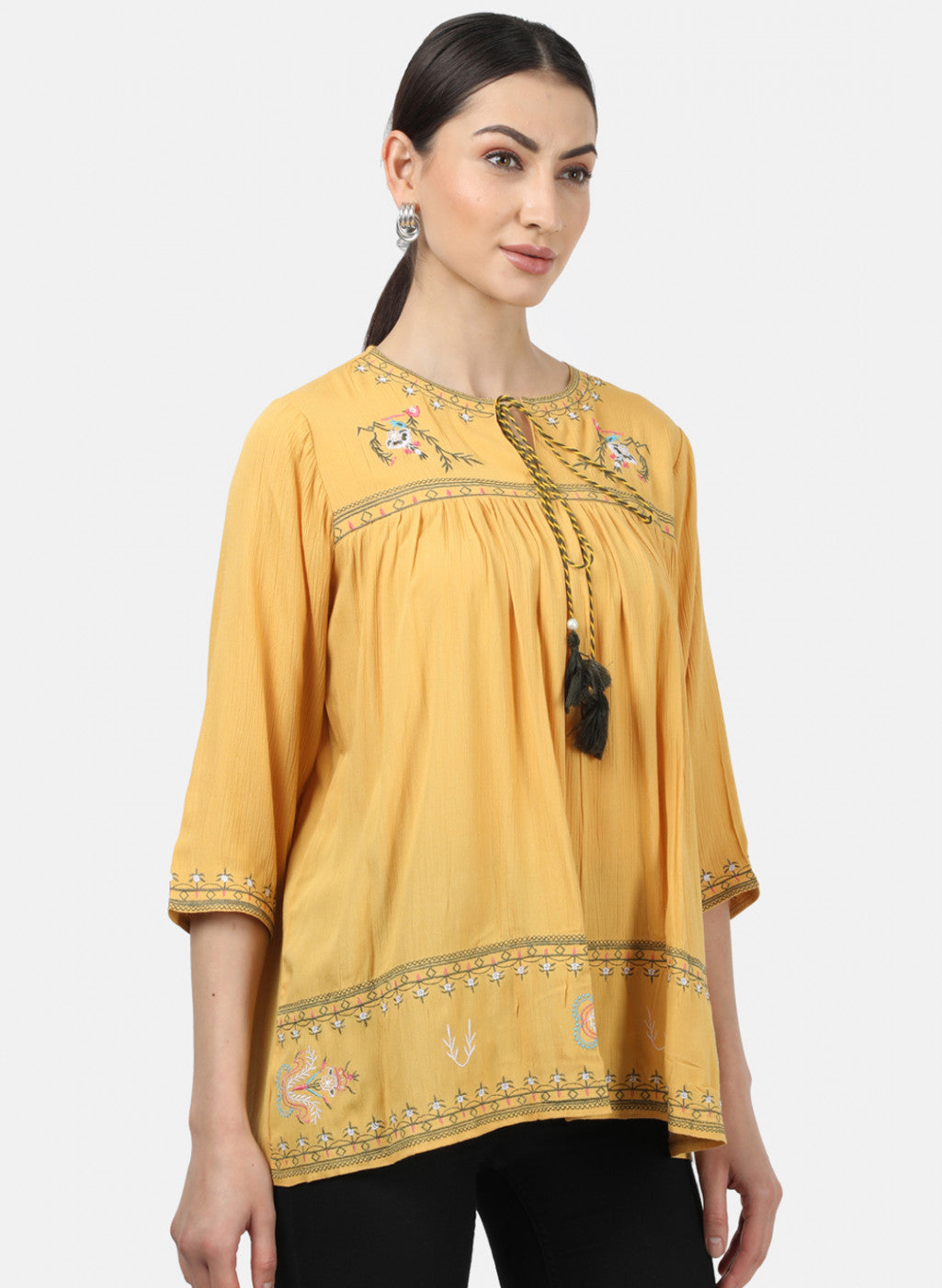Womens Mustard Embroidered Tops