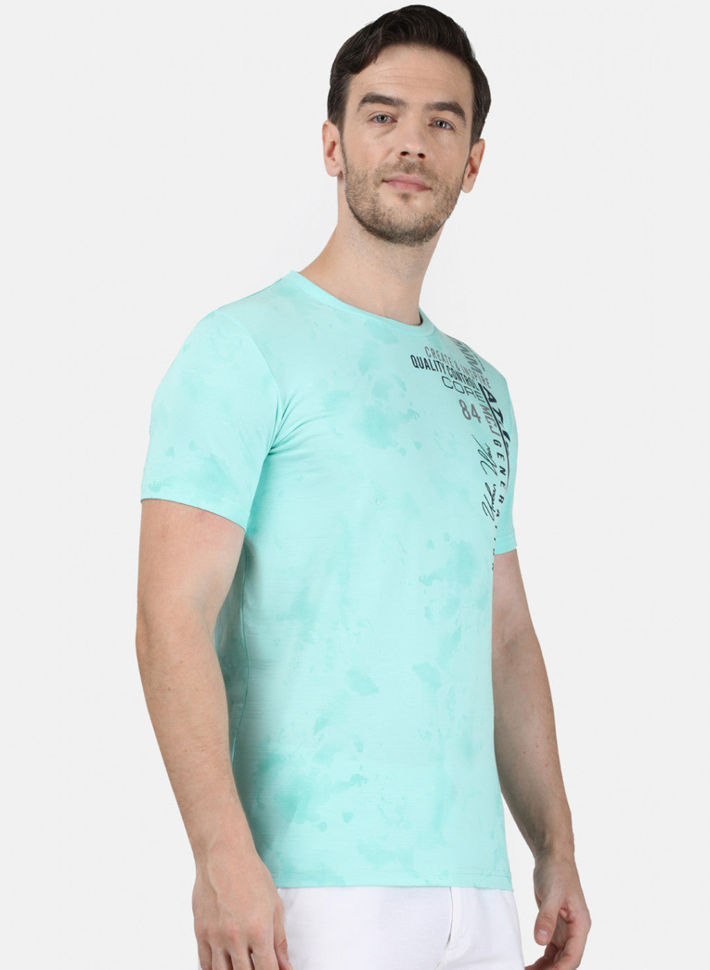 Mens Sea Green Printed T-Shirt
