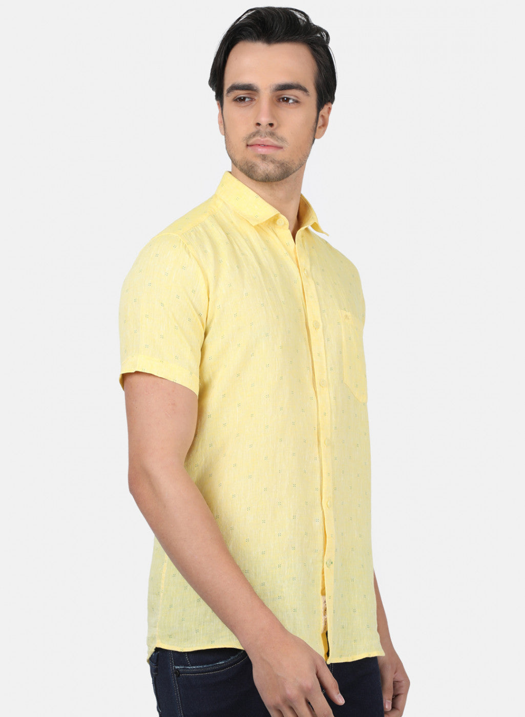 Men Yellow Printed Linen Shirt