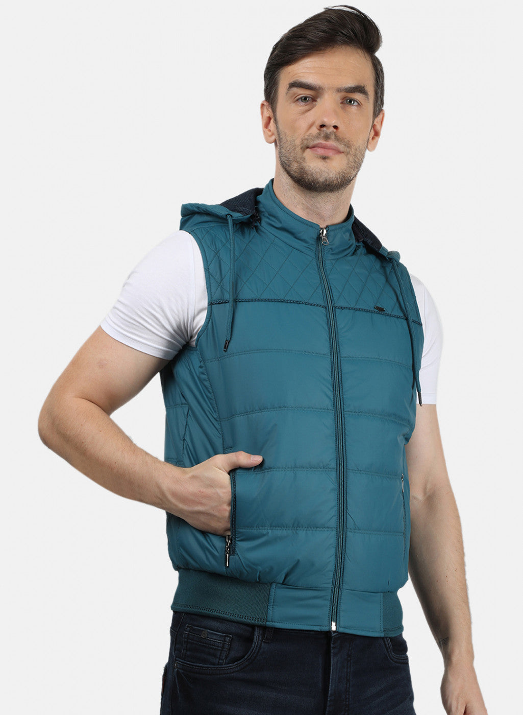 Men Blue Plain Jacket