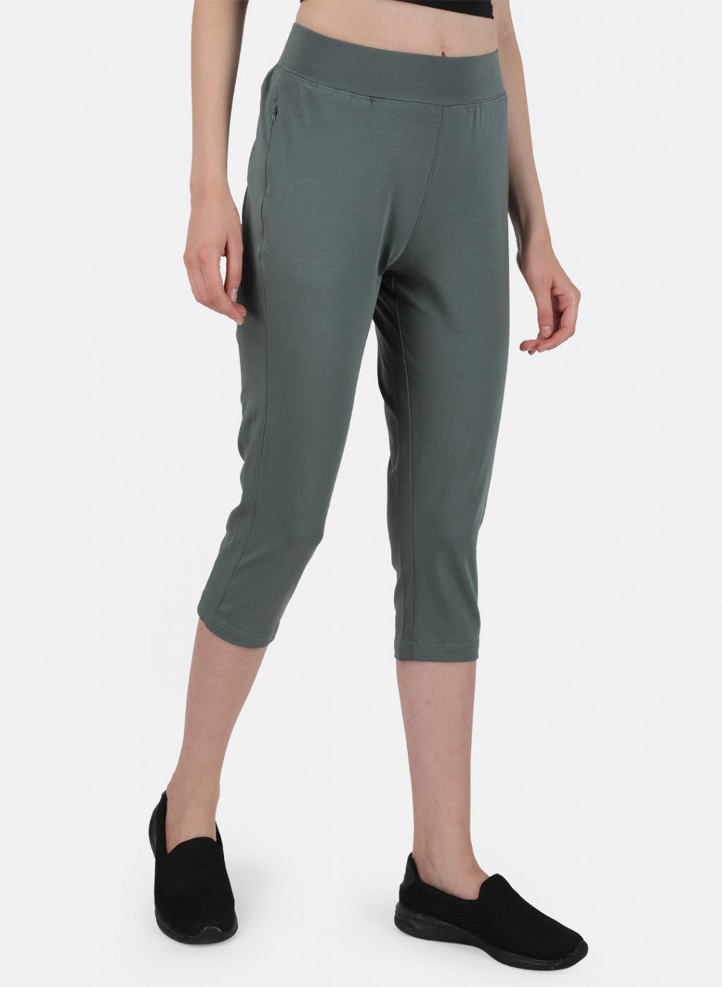 Womens Grey Regular Capri