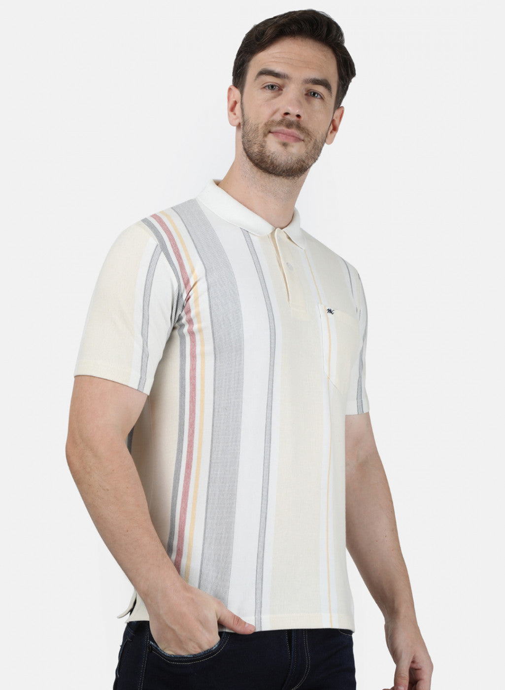 Mens Multi Color Stripe Collar T-Shirts
