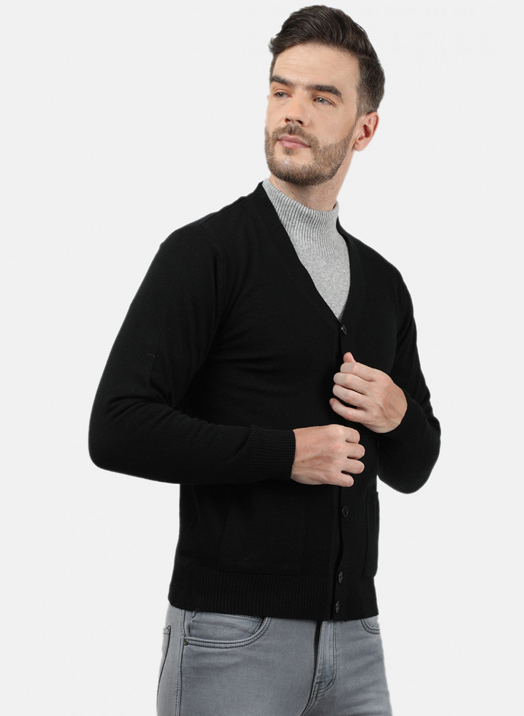 Men Black Solid Cardigan
