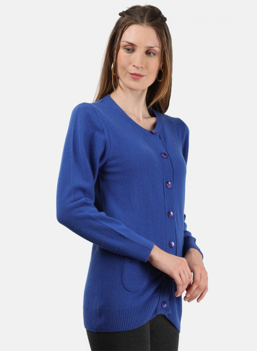 Women Royal Blue Solid Cardigan