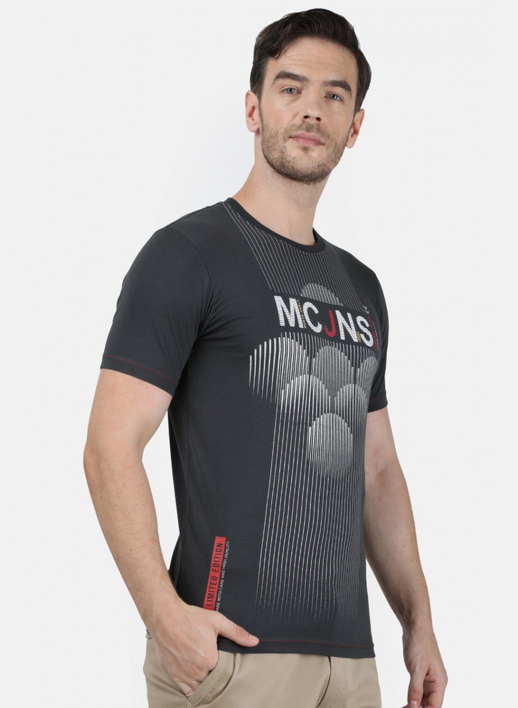 Mens Dark Grey Printed T-Shirt