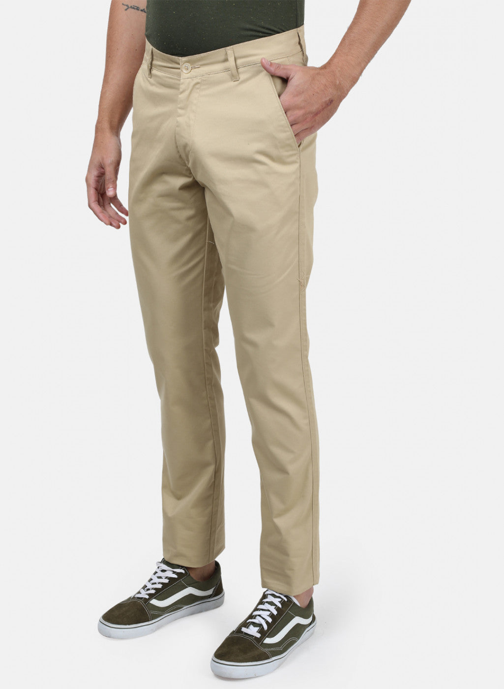 Men Beige Plain Trousers
