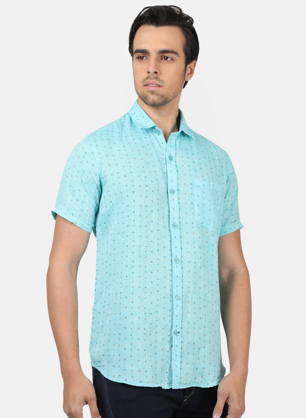 Men Blue Printed Linen Shirt