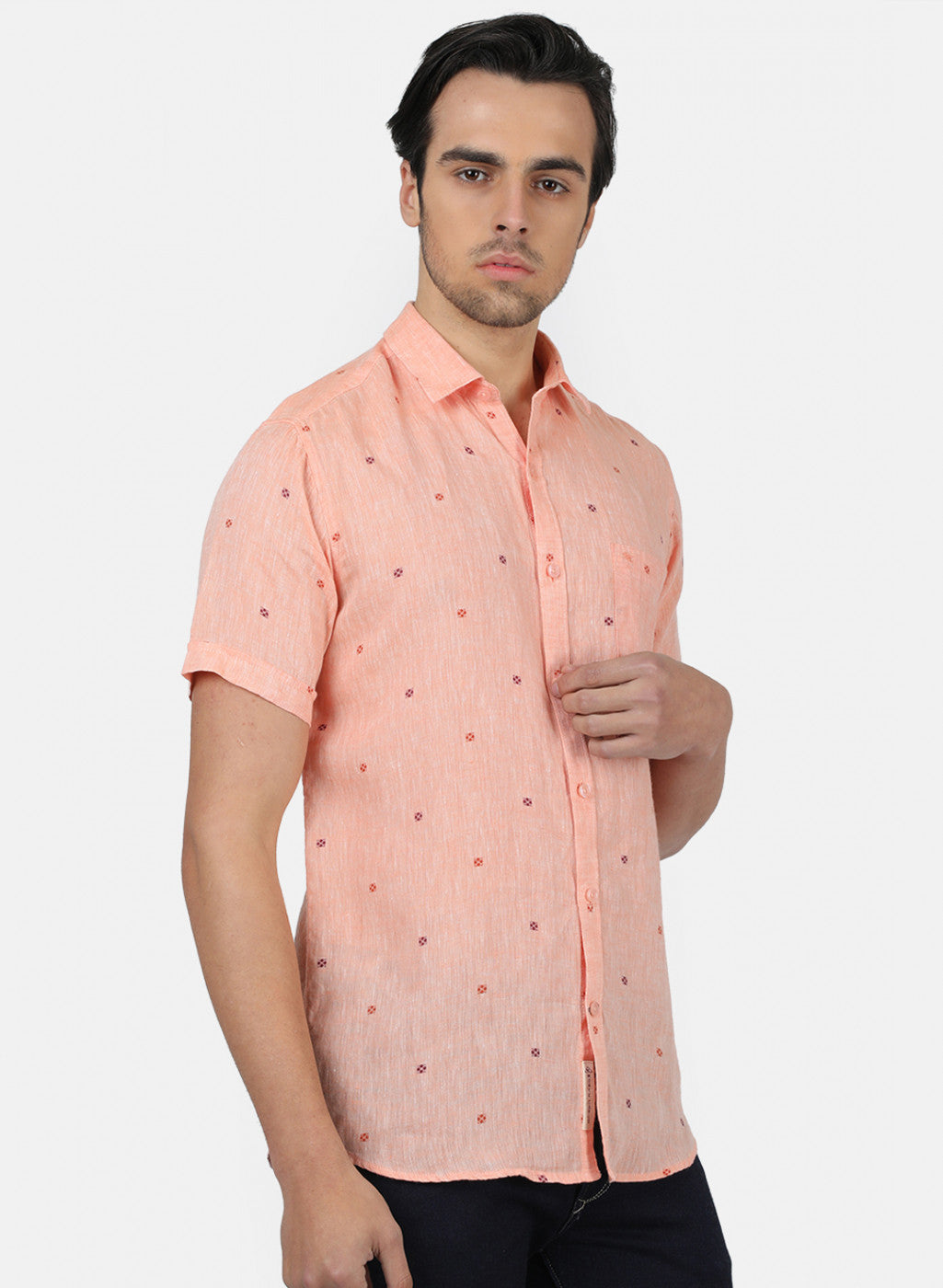 Men Peach Printed Linen Shirt