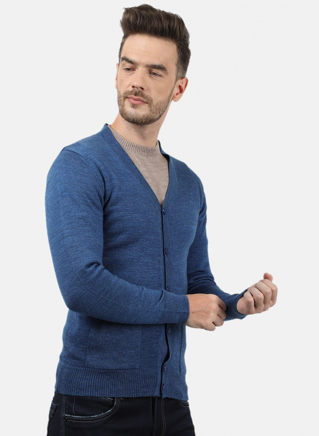 Men Blue Solid Cardigan