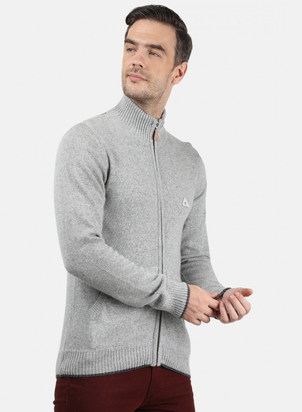 Men Light Grey Solid Pullover