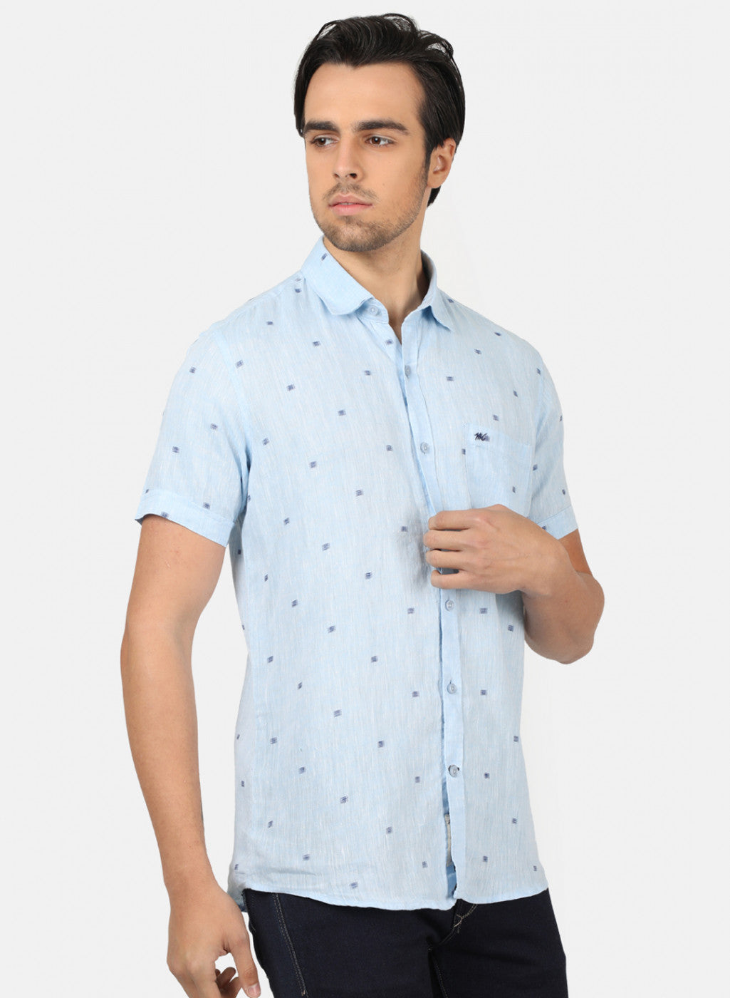 Men Blue Printed Linen Shirt