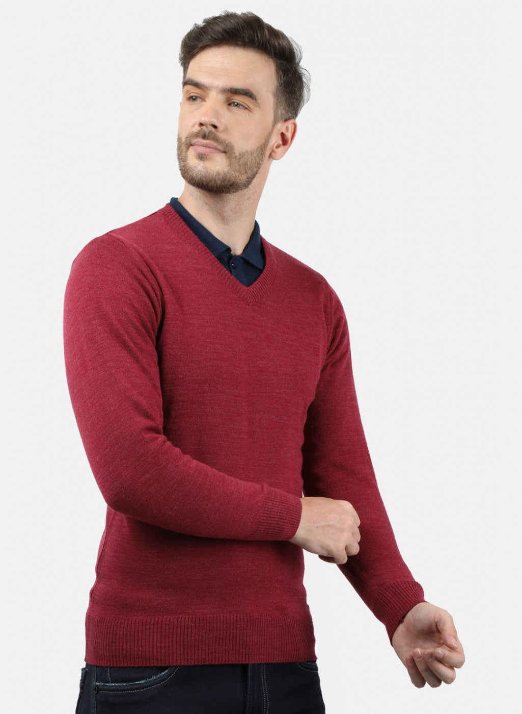 Men Red Solid Pullover