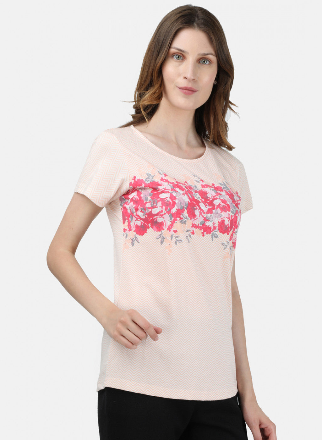 Womens Off White & Peach Printed Lower Set